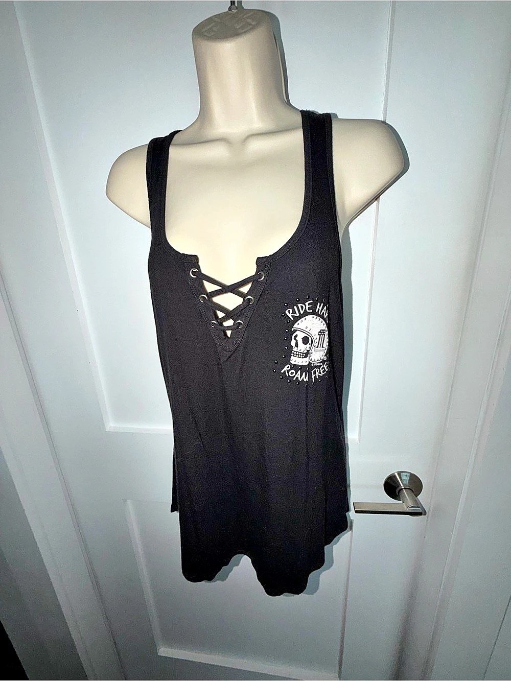 Harley Davidson Women's Embellished racer Back Tank Top Embellished Lace Up ride